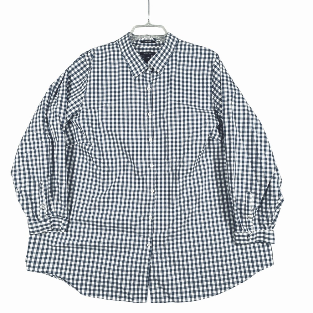 Lands End Button Down Women 24W Purple Gingham Check No Iron Supima Cotton Shirt